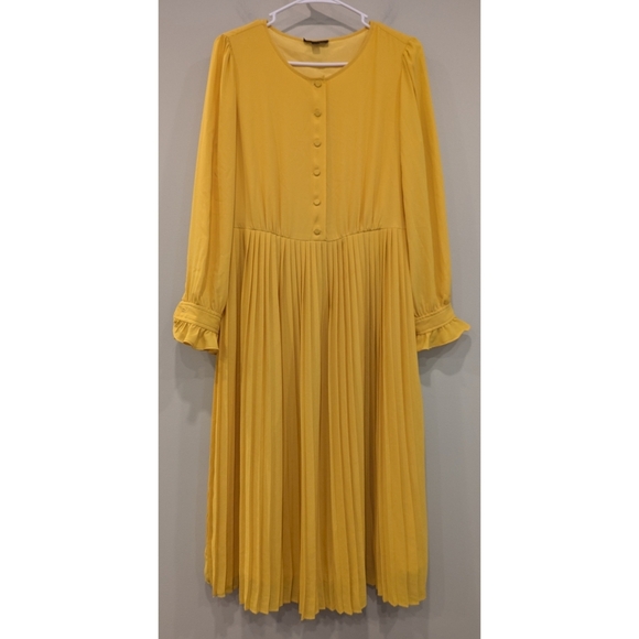 J. Crew Dresses & Skirts - J. Crew Canary Yellow Long Sleeve Shirt Dress With Pleated Skirt Size 10
